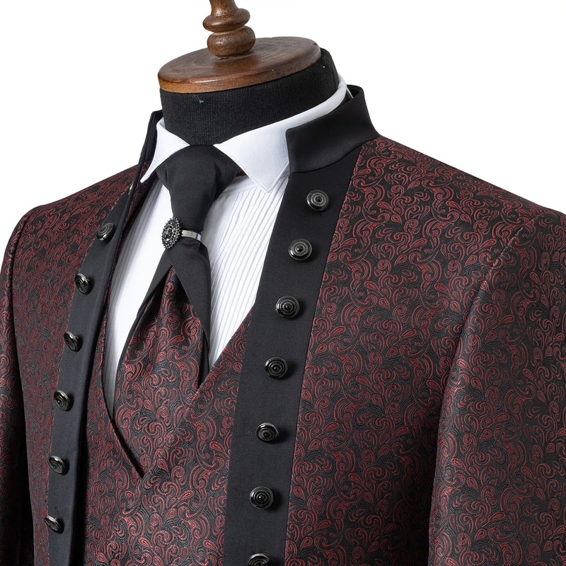 Alistair | Burgundy Damask 3-Piece Slim-Fit Western Tuxedo