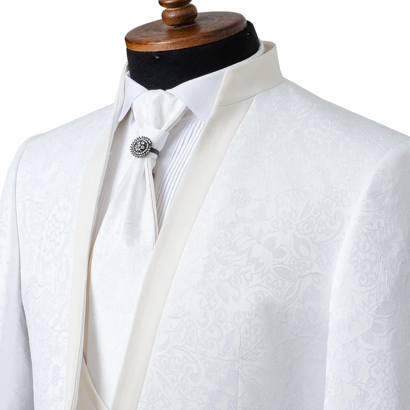 Alistair | White Floral Damask 3-Piece Slim-Fit Western Tuxedo