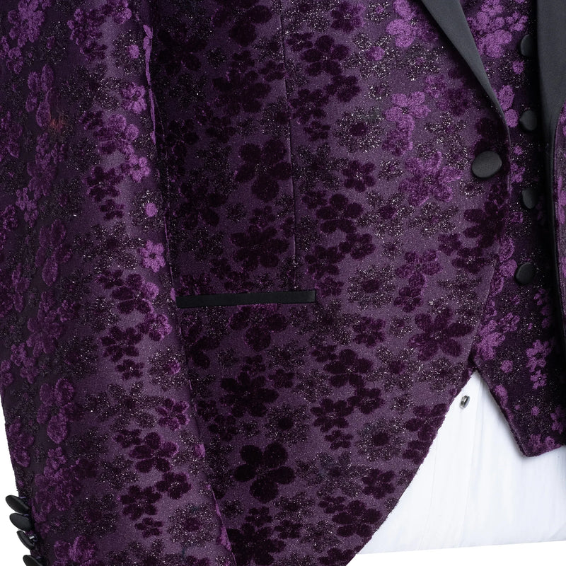 Plum Floral 3-Piece Slim-Fit Tuxedo
