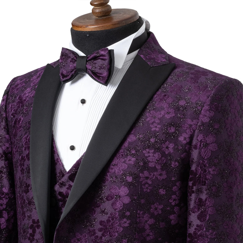 Plum Floral 3-Piece Slim-Fit Tuxedo