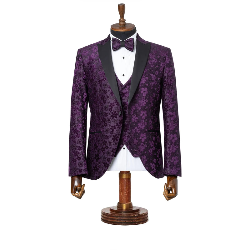 Plum Floral 3-Piece Slim-Fit Tuxedo