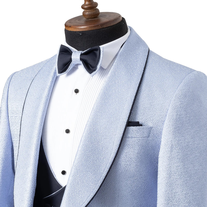Light Blue Pebbled 3-Piece Slim-Fit Tuxedo