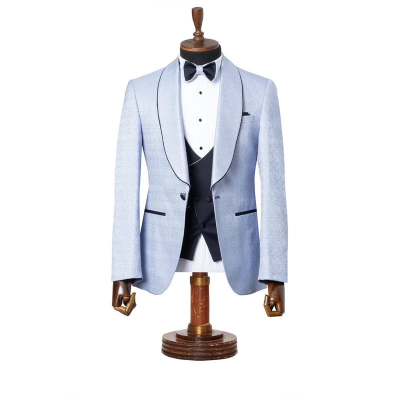Light Blue Pebbled 3-Piece Slim-Fit Tuxedo