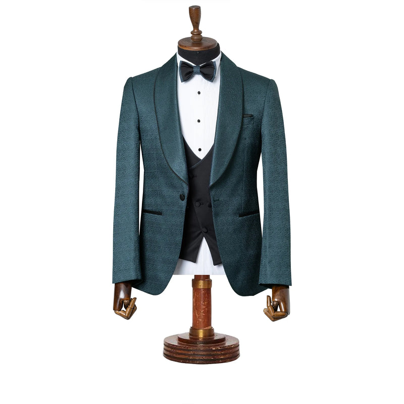 Teal Pebbled 3-Piece Slim-Fit Tuxedo