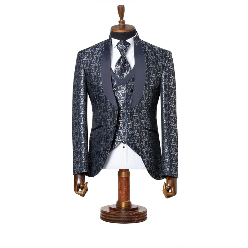 Alistair | Navy Blue Filigree 3-Piece Slim-Fit Western Tuxedo