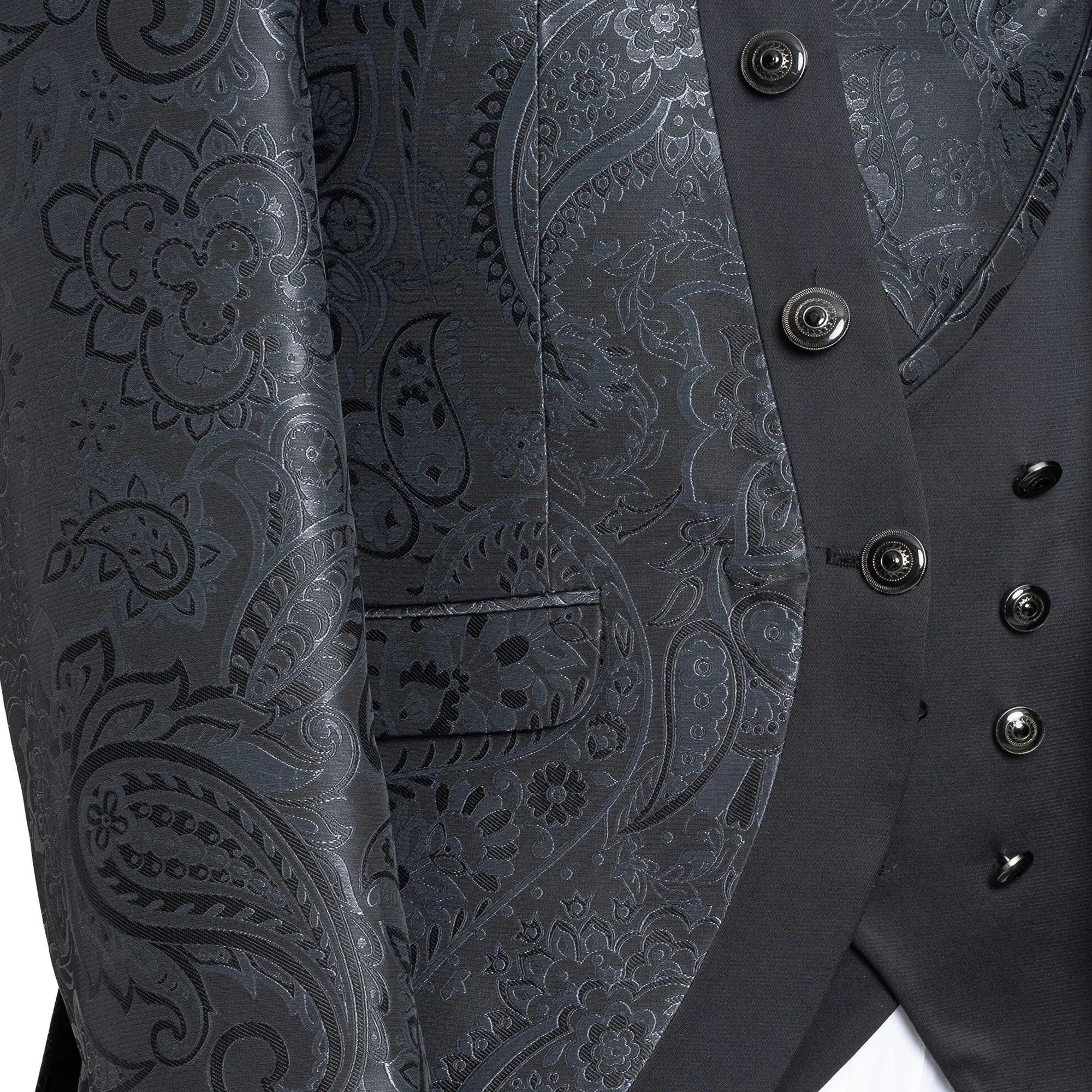 Alistair | Black Paisley 3-Piece Slim-Fit Western Tuxedo With Solid Vest