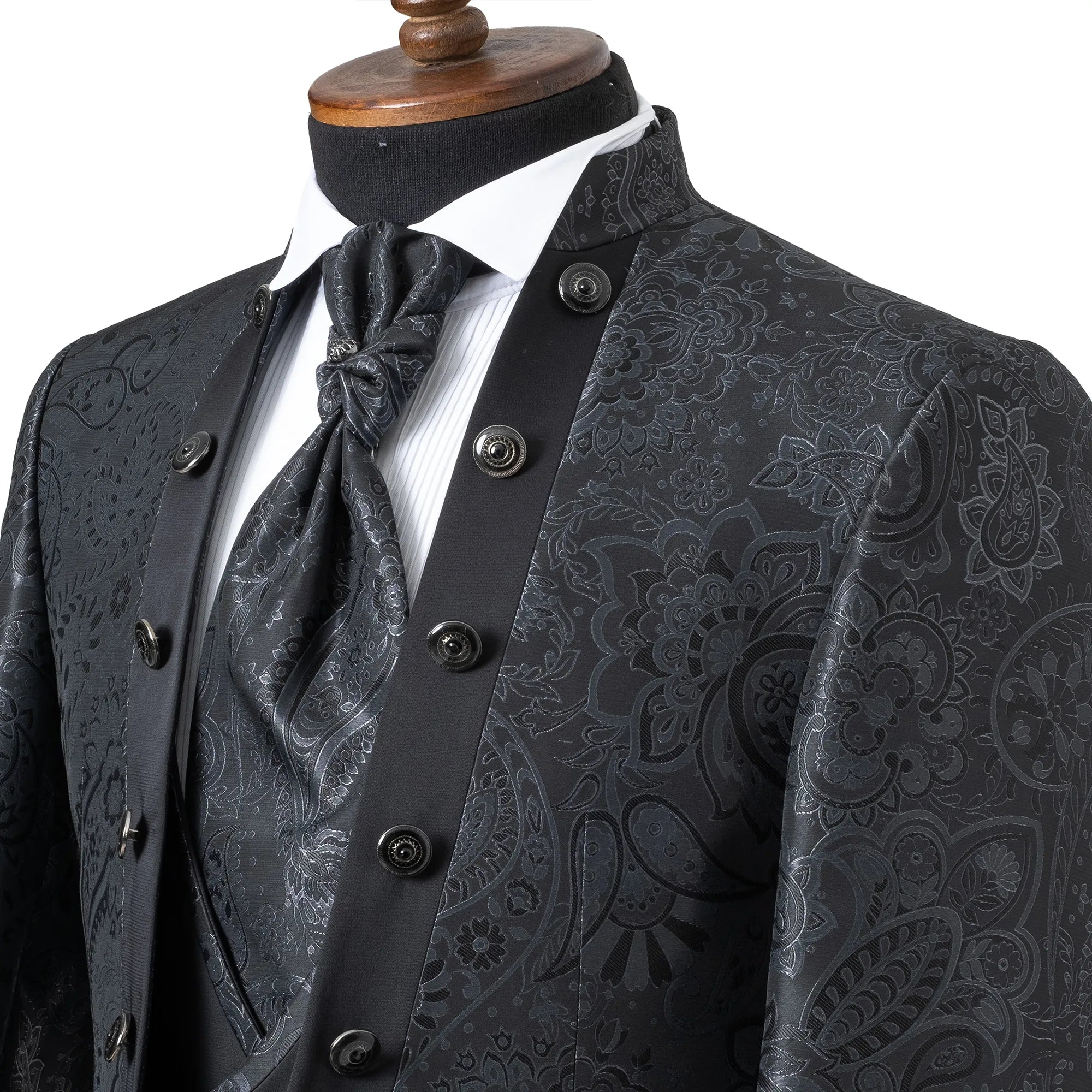 Alistair | Black Paisley 3-Piece Slim-Fit Western Tuxedo With Solid Vest