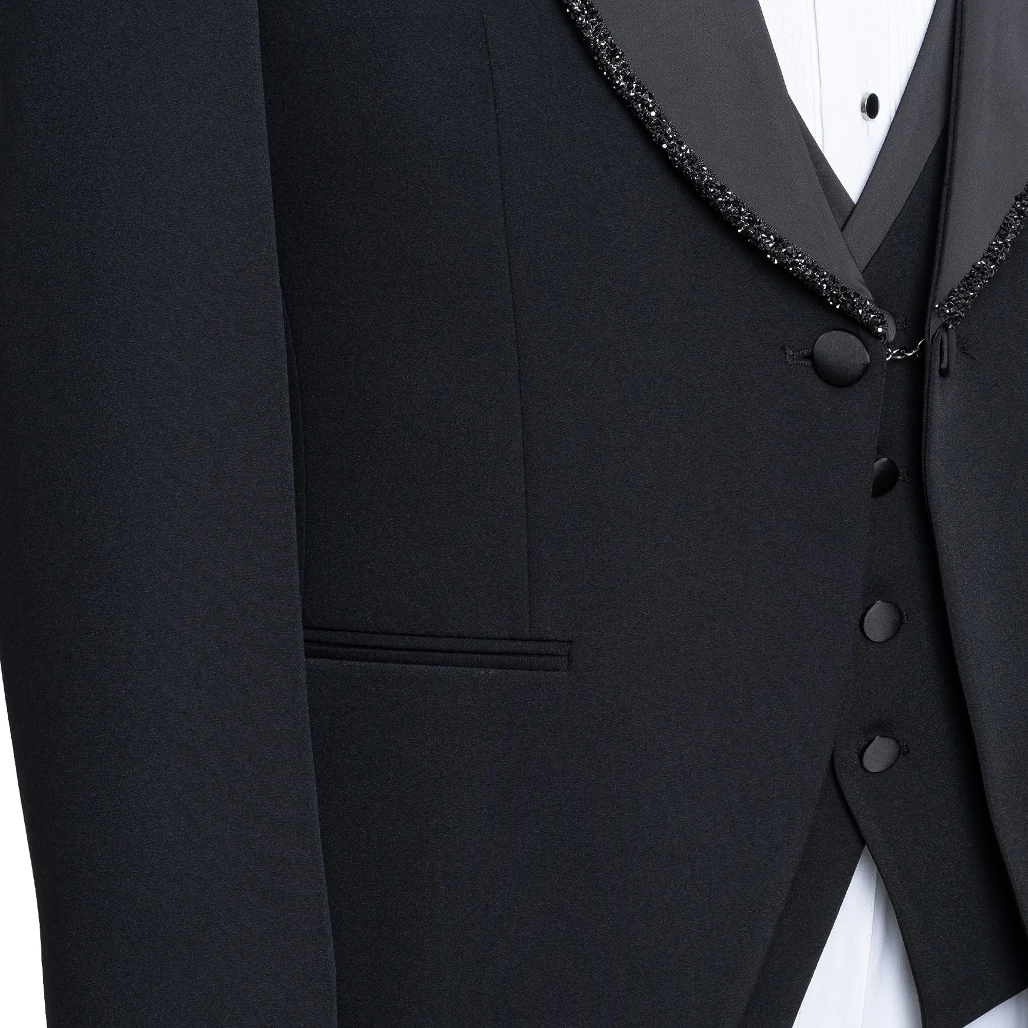 Black 3-piece slim-fit tuxedo With Trimmed Shawl Lapel