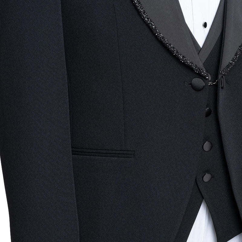Black 3-piece slim-fit tuxedo With Trimmed Shawl Lapel