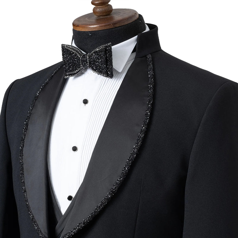 Black 3-piece slim-fit tuxedo With Trimmed Shawl Lapel