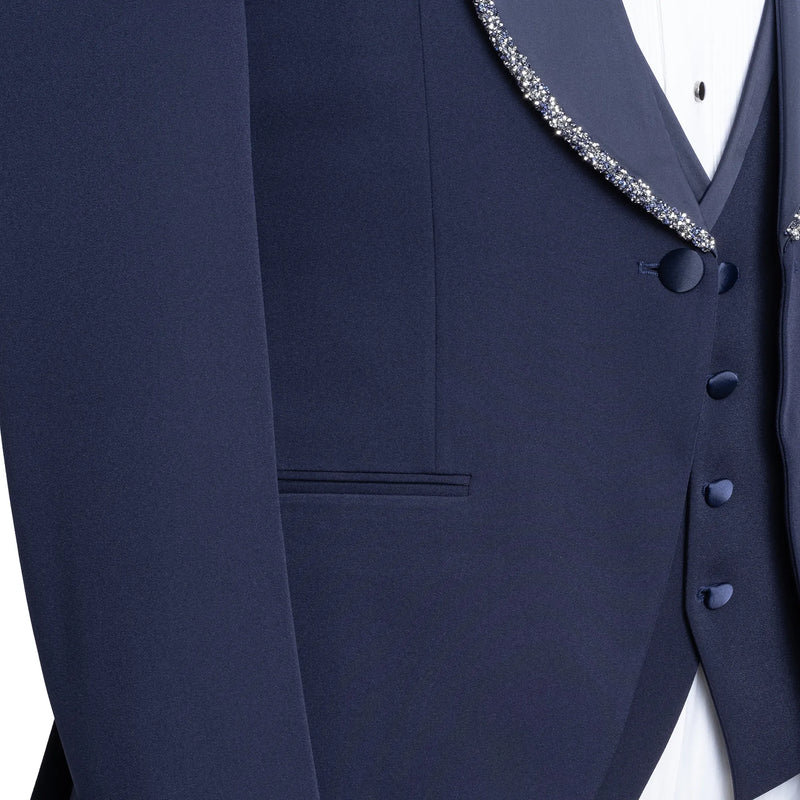 Navy Blue 3-piece slim-fit tuxedo With Trimmed Shawl Lapel