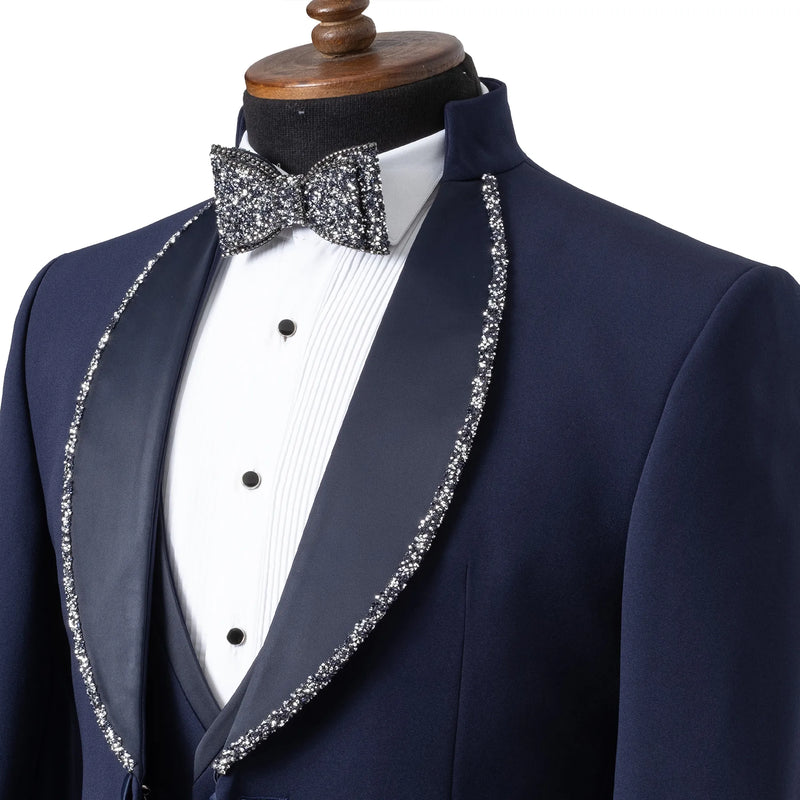 Navy Blue 3-piece slim-fit tuxedo With Trimmed Shawl Lapel