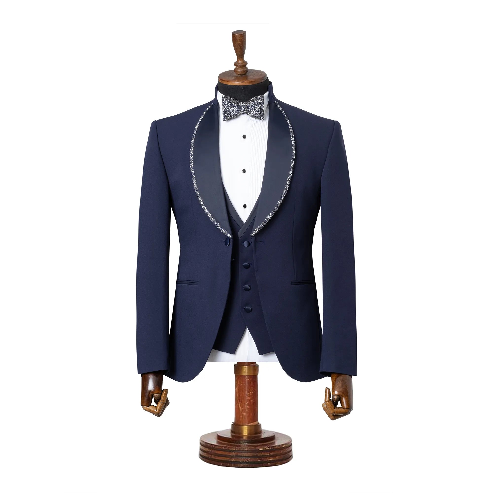 Navy Blue 3-piece slim-fit tuxedo With Trimmed Shawl Lapel