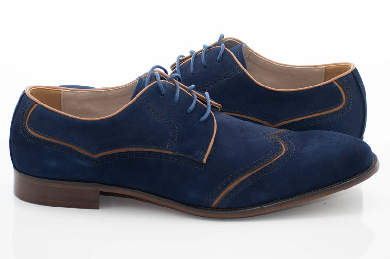 Navy Suede Wingtip Lace-Ups