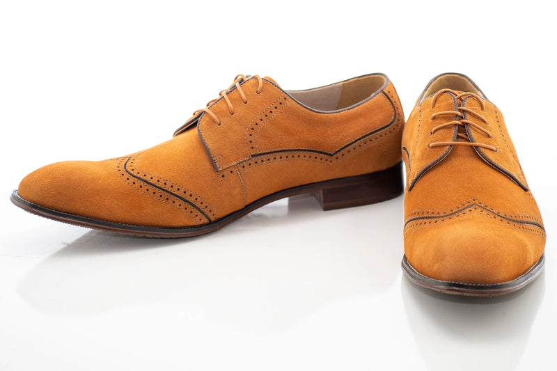 Tan Suede Wingtip Lace-Ups