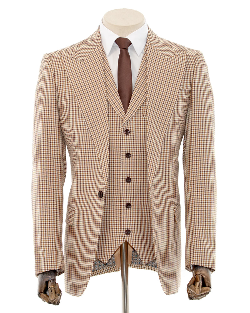 Tan Gun Club Check 3-Piece Slim-Fit Suit