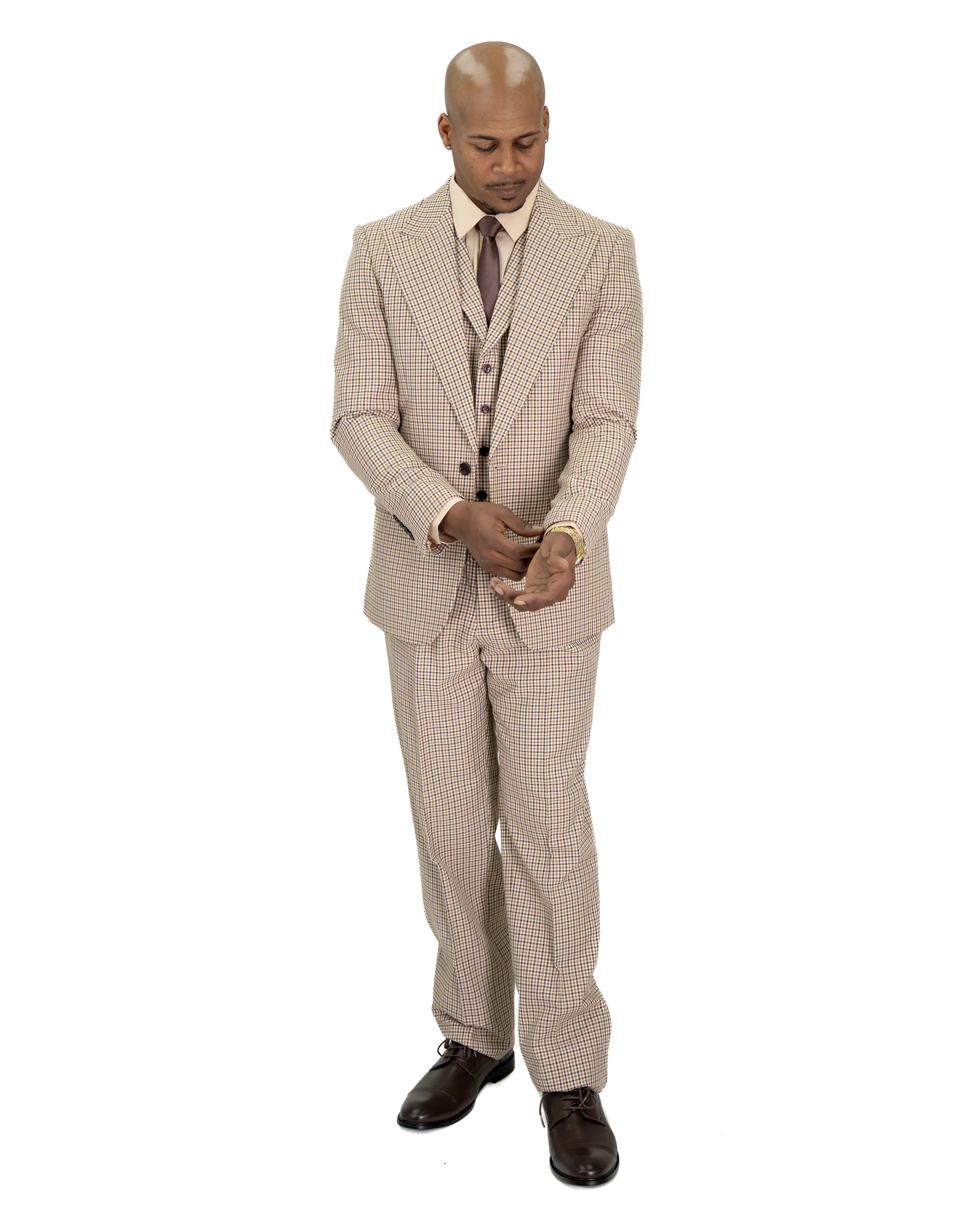 Tan Gun Club Check 3-Piece Slim-Fit Suit