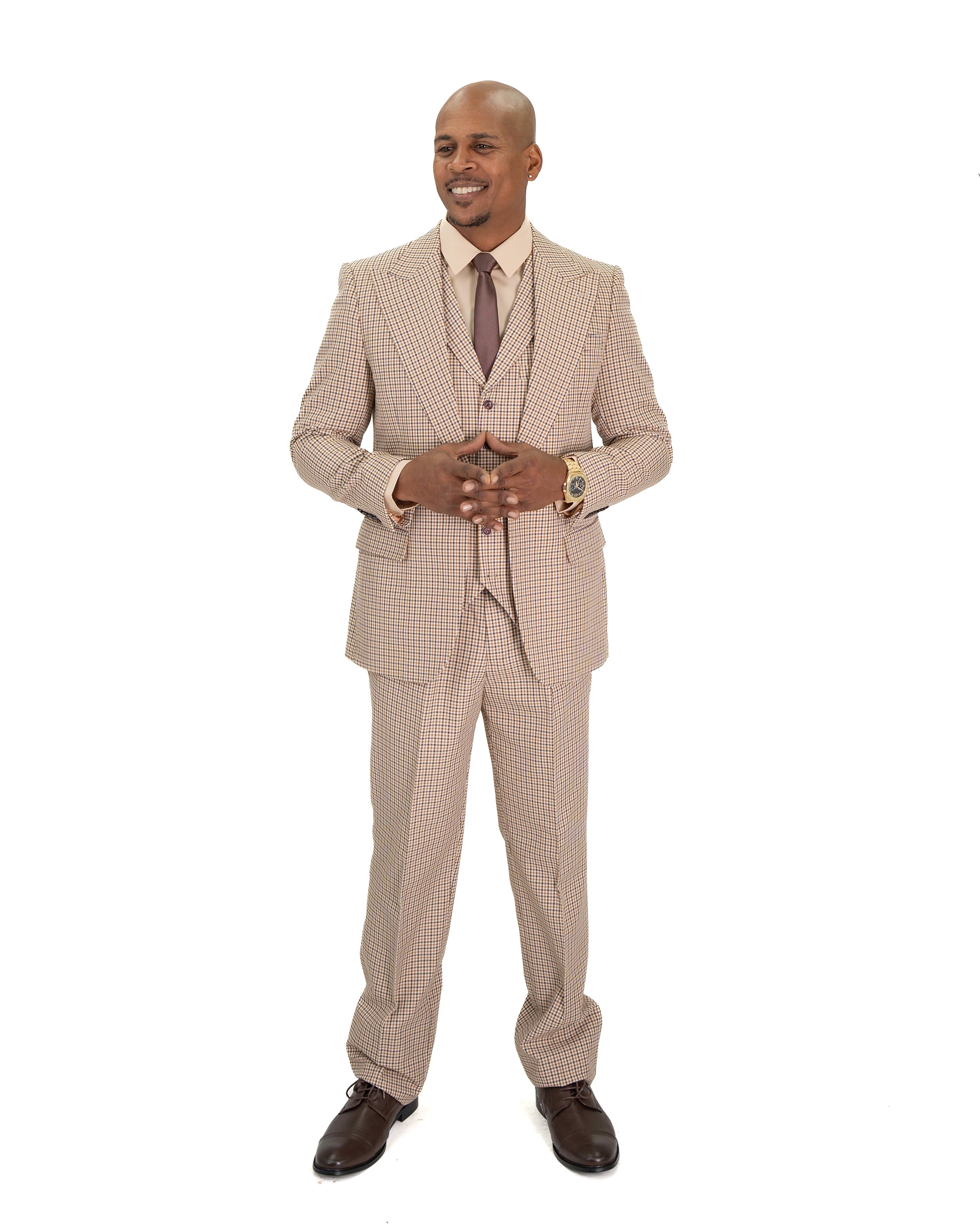 Tan Gun Club Check 3-Piece Slim-Fit Suit