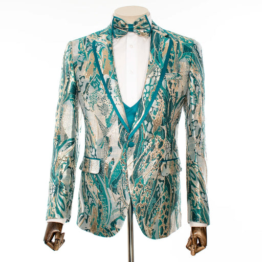 Turquoise Marbled 3-Piece Tailored-Fit Tuxedo