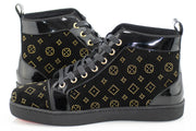 Black Suede and Gold Rhinestone High-Top Sneakers