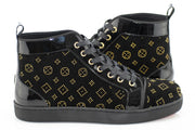 Black Suede and Gold Rhinestone High-Top Sneakers