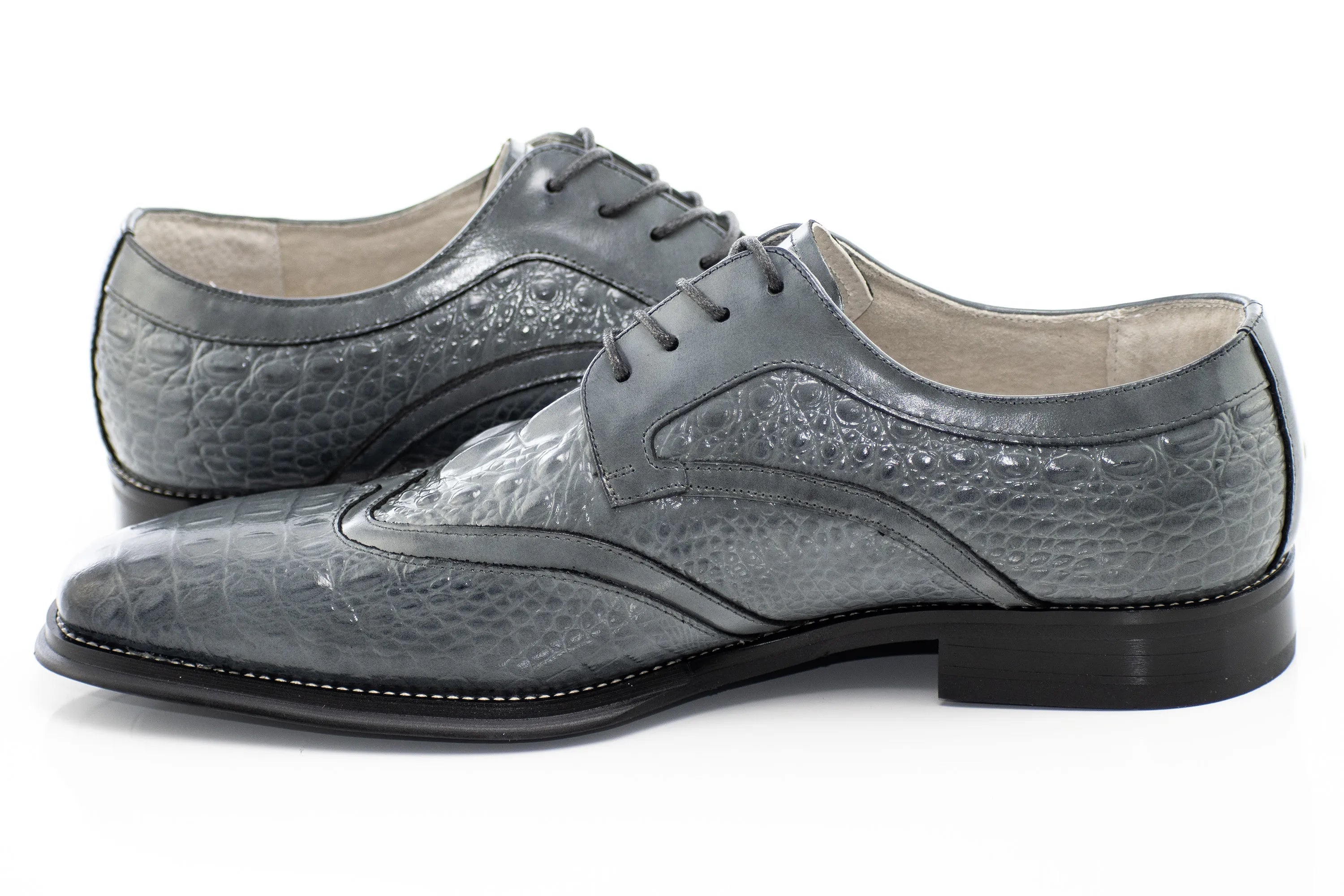 Crocodile Textured Leather Lace-Up Wingtip
