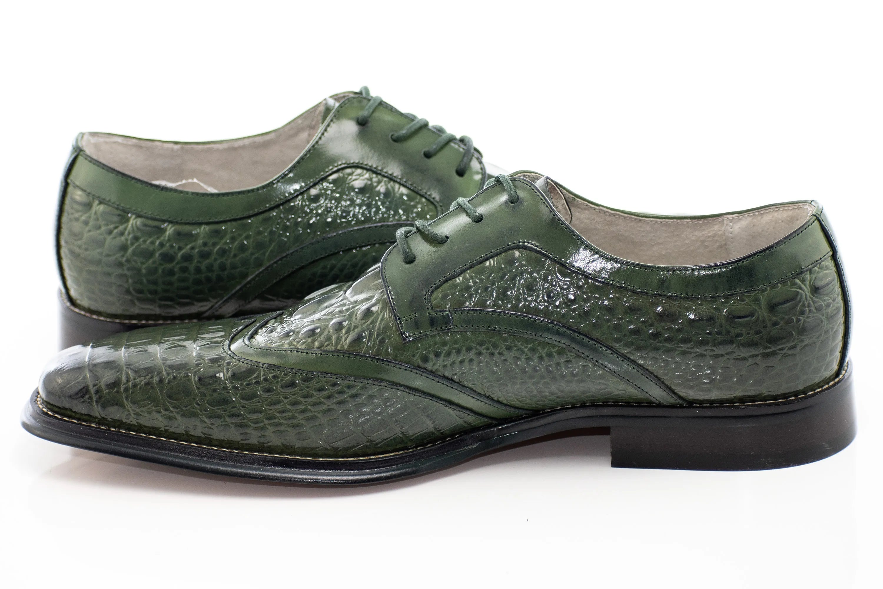 Crocodile Textured Leather Lace-Up Wingtip