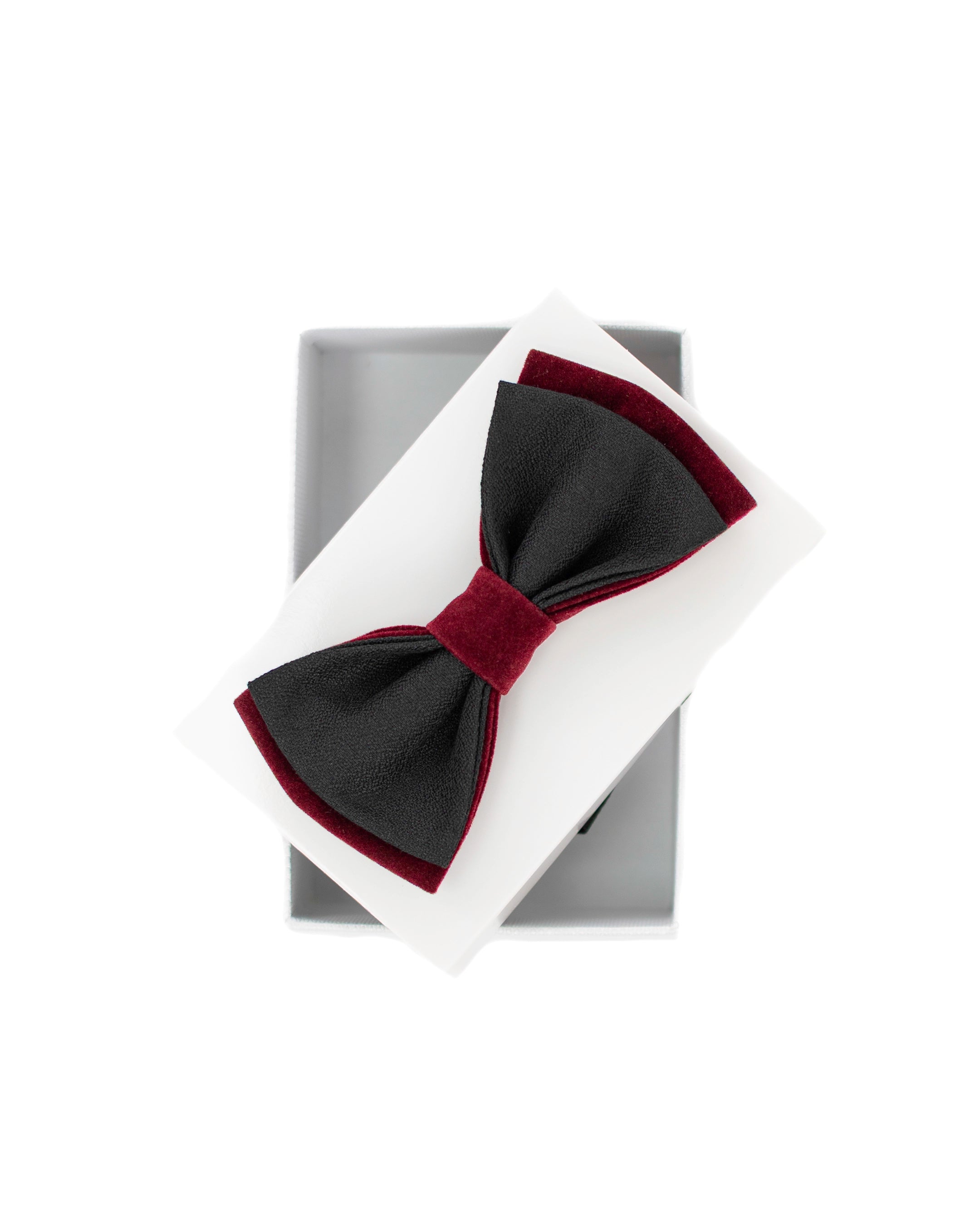 Black and Velvet Burgundy Two-Toned Bowtie from Dolce Vesta | One Size Fits All