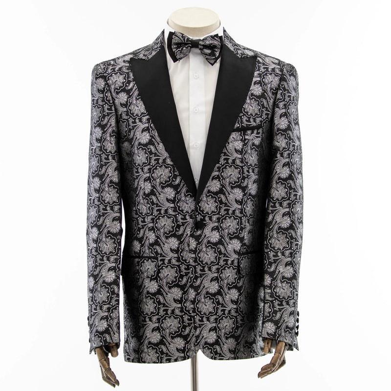 Black with Silver Flora Tailored-Fit Tuxedo Jacket