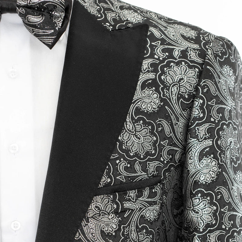Black with Silver Flora Tailored-Fit Tuxedo Jacket