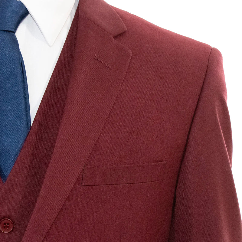 Men's Burgundy 3-Piece Slim-Fit Suit