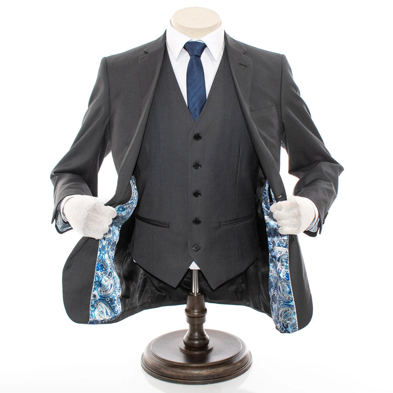 Men's Charcoal Black 3-Piece Slim-Fit Suit