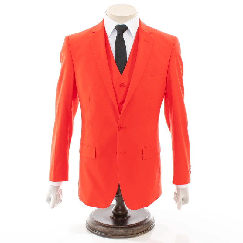 Men's Coral Orange 3-Piece Slim-Fit Suit
