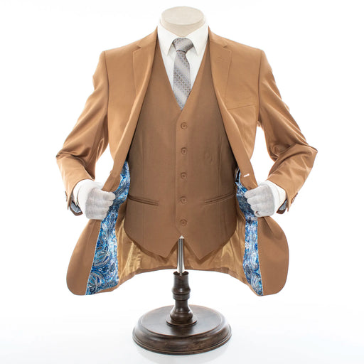 Men's Taupe Brown 3-Piece Slim-Fit Suit