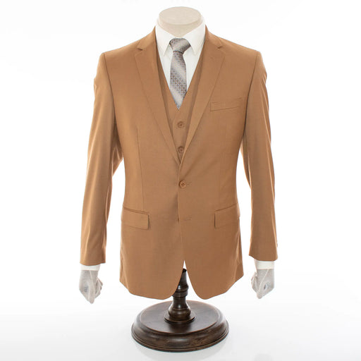 Men's Taupe Brown 3-Piece Slim-Fit Suit