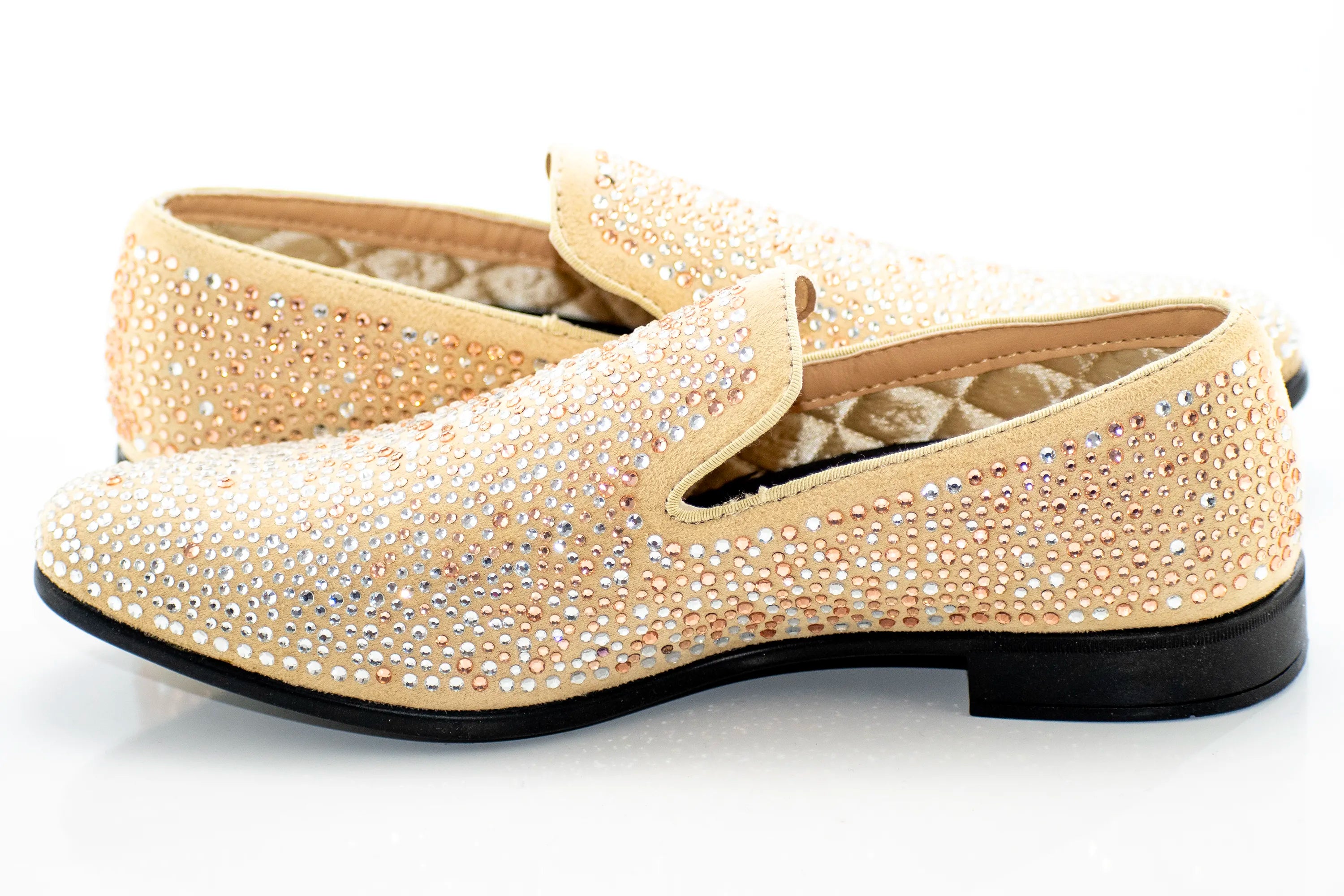 Champagne Rhinestone Suede Smoking Loafers