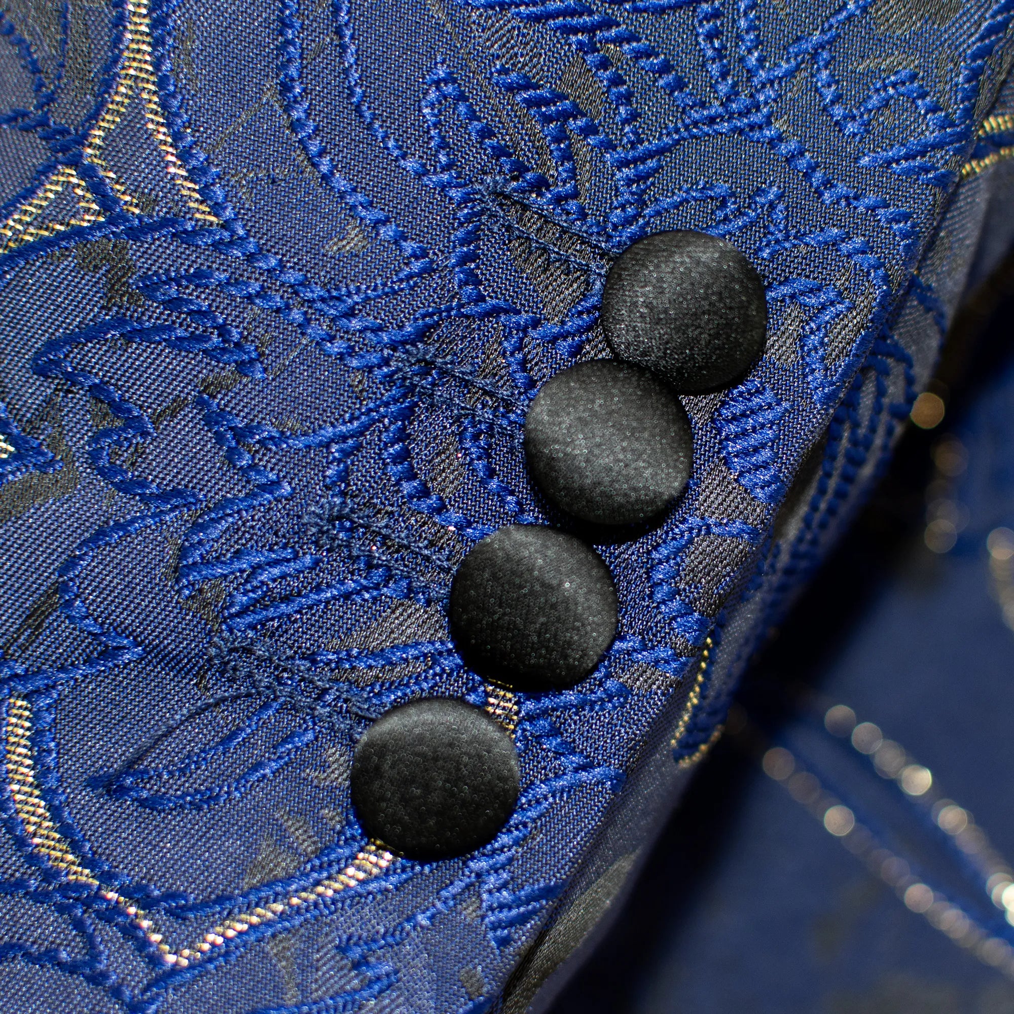 Navy Blue with Gold Metallic Floral Tailored-Fit Tuxedo Jacket