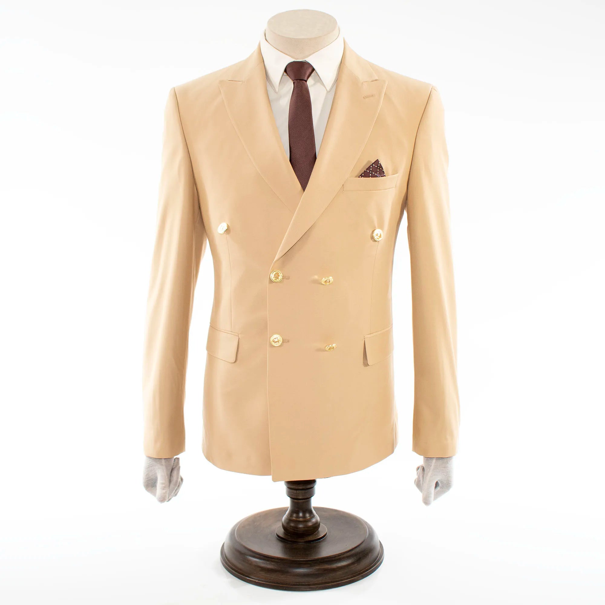 Men's Beige 2-Piece Tailored-Fit Suit With Peak Lapels And Gold Buttons 