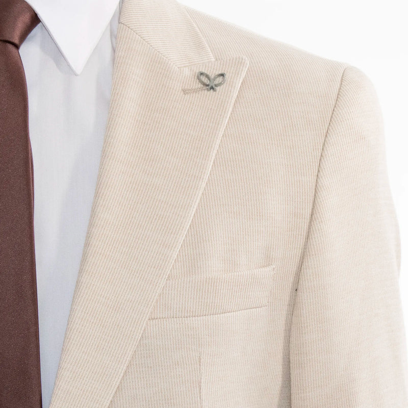 Beige Cotton Single-Breasted 2-Piece Slim-Fit Suit