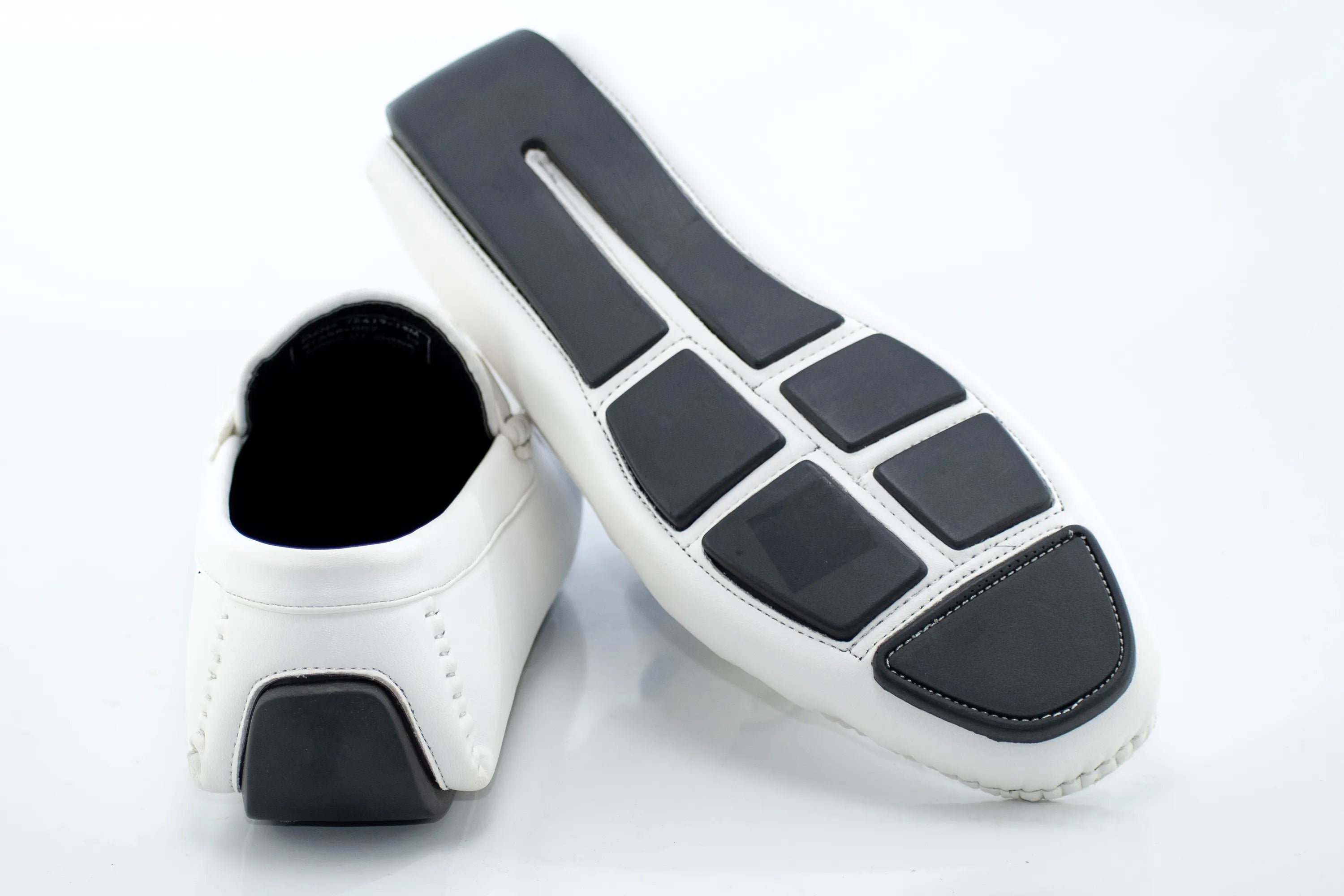 White Leather Driving Loafer with Fashion-Bit
