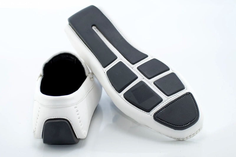 White Leather Driving Loafer with Fashion-Bit