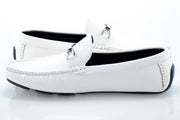 White Leather Driving Loafer with Fashion-Bit