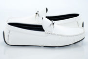 White Leather Driving Loafer with Fashion-Bit