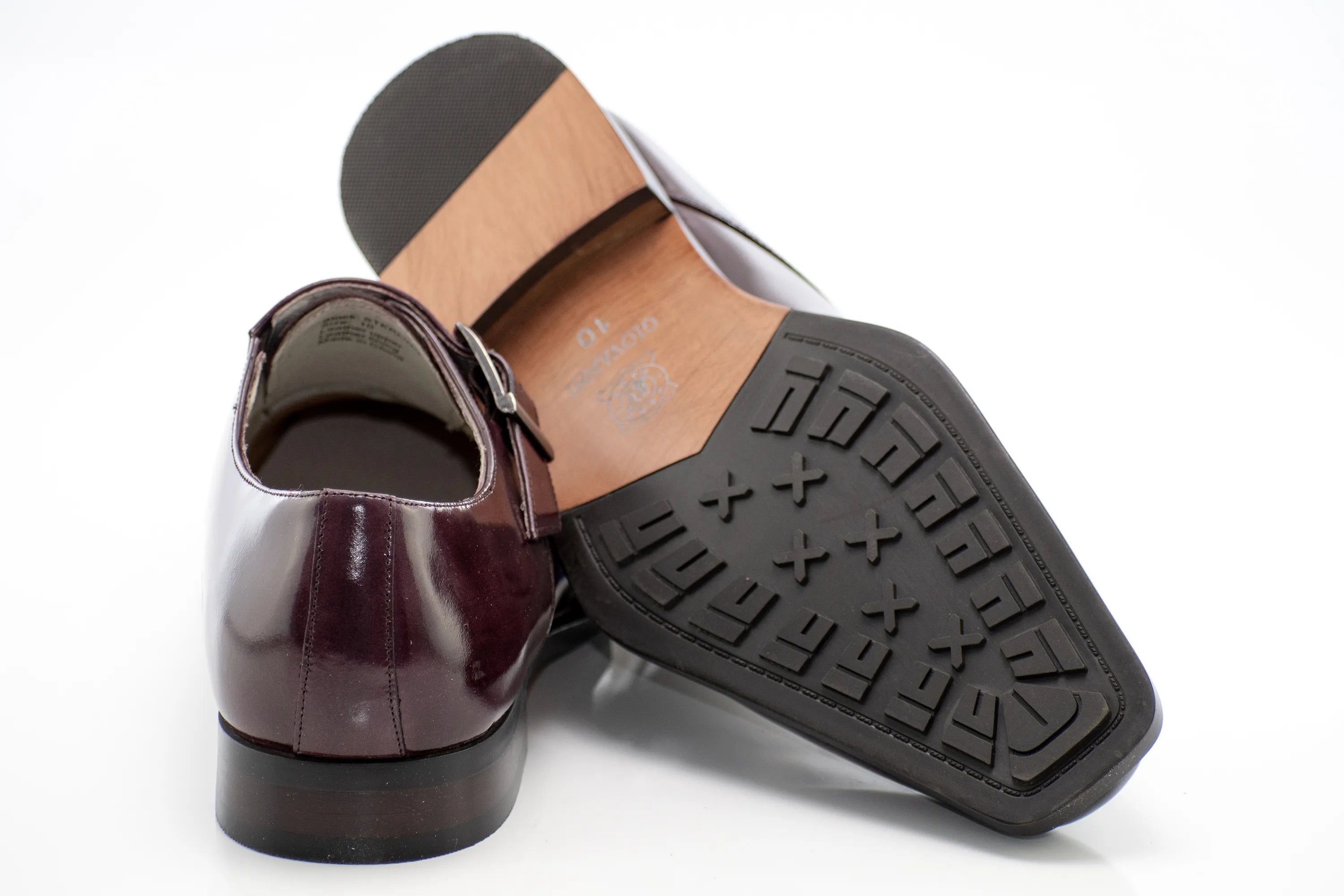 Burgundy Single Monk Strap Patent Leather Dress Shoes