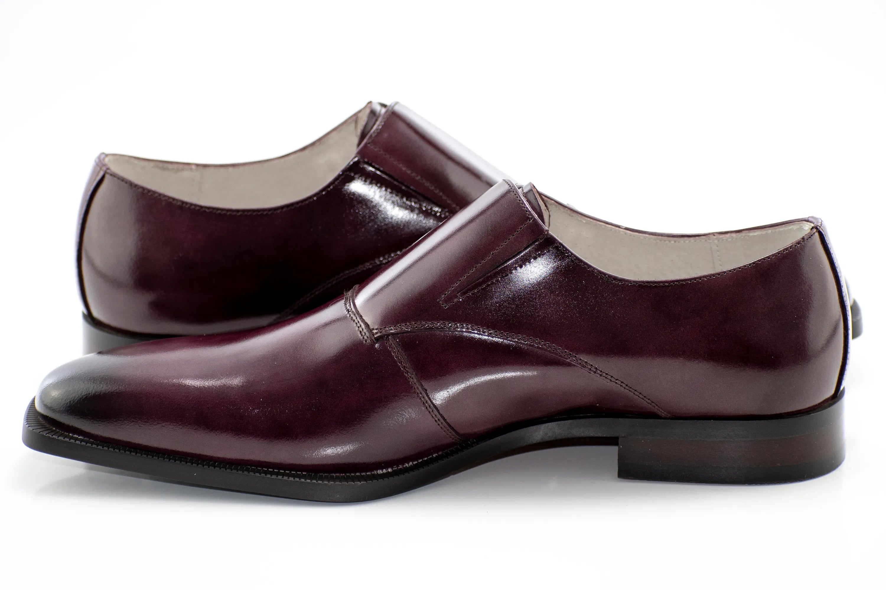 Burgundy Single Monk Strap Patent Leather Dress Shoes