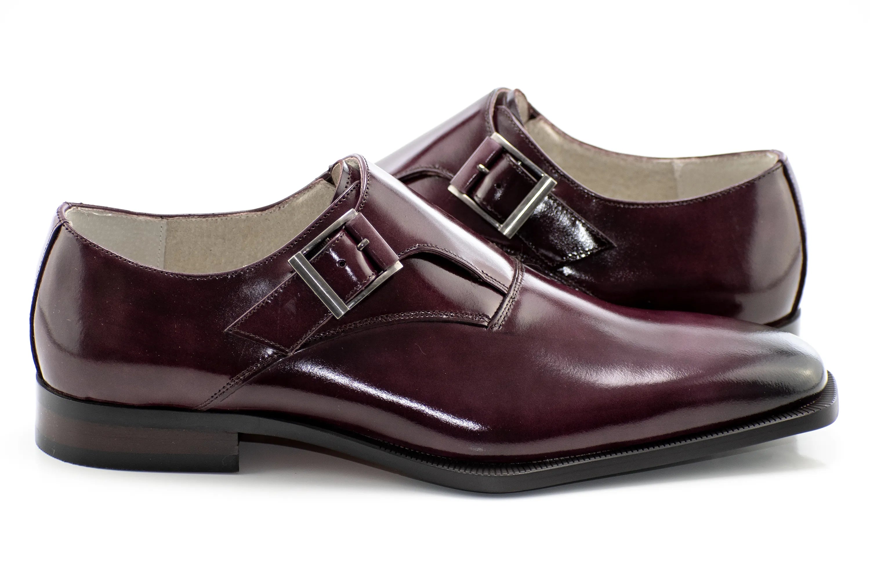 Burgundy Single Monk Strap Patent Leather Dress Shoes