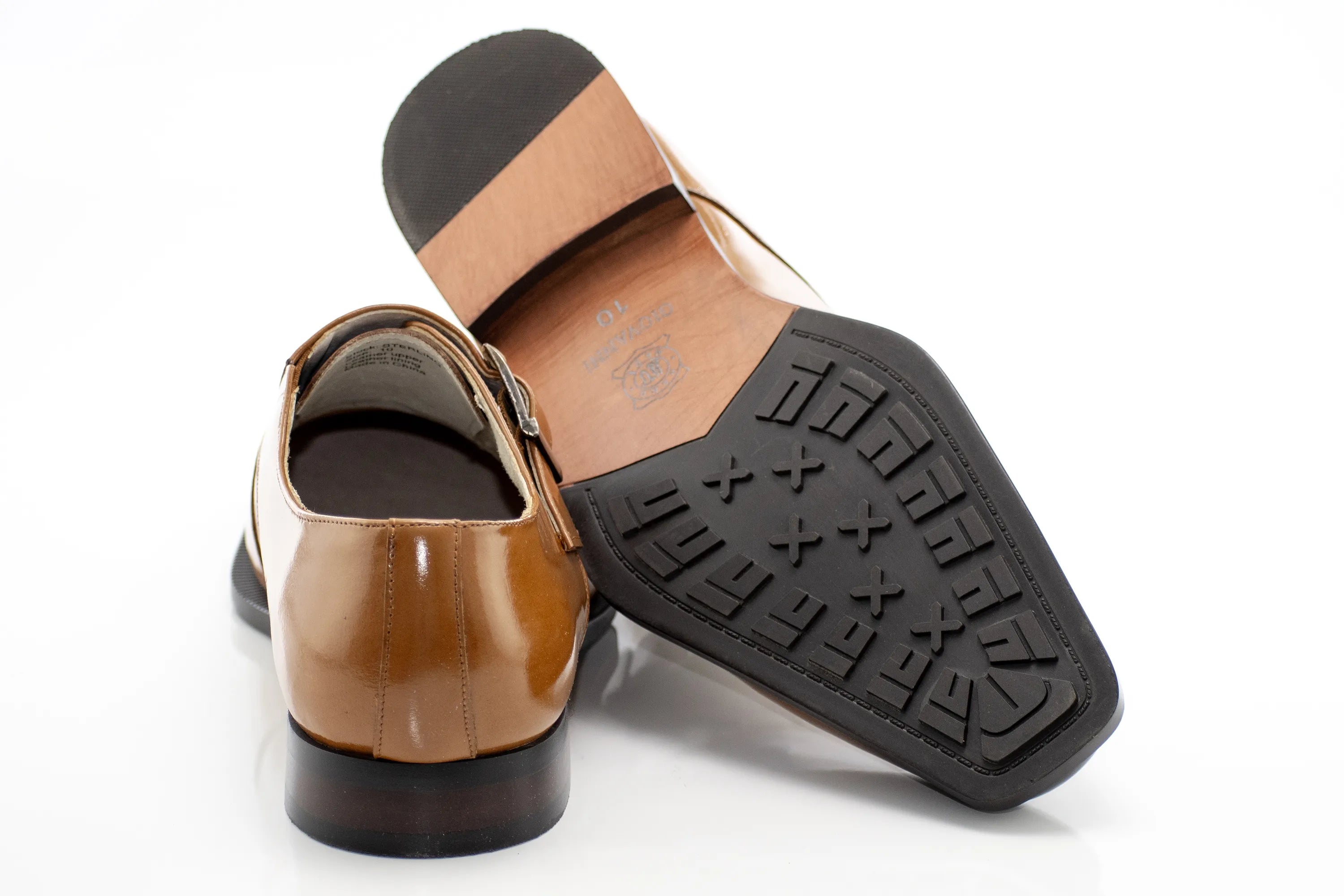 Tan Single Monk Strap Patent Leather Dress Shoes