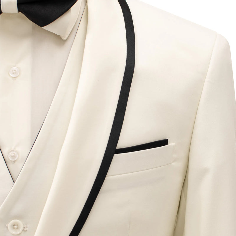 Black Trim on Cream Stretch 3-Piece Slim-Fit Tuxedo