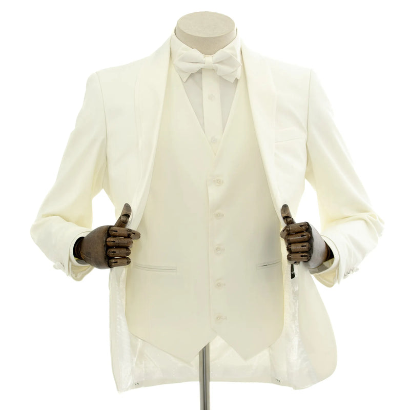 Cream Trim on Cream Stretch 3-Piece Slim-Fit Tuxedo