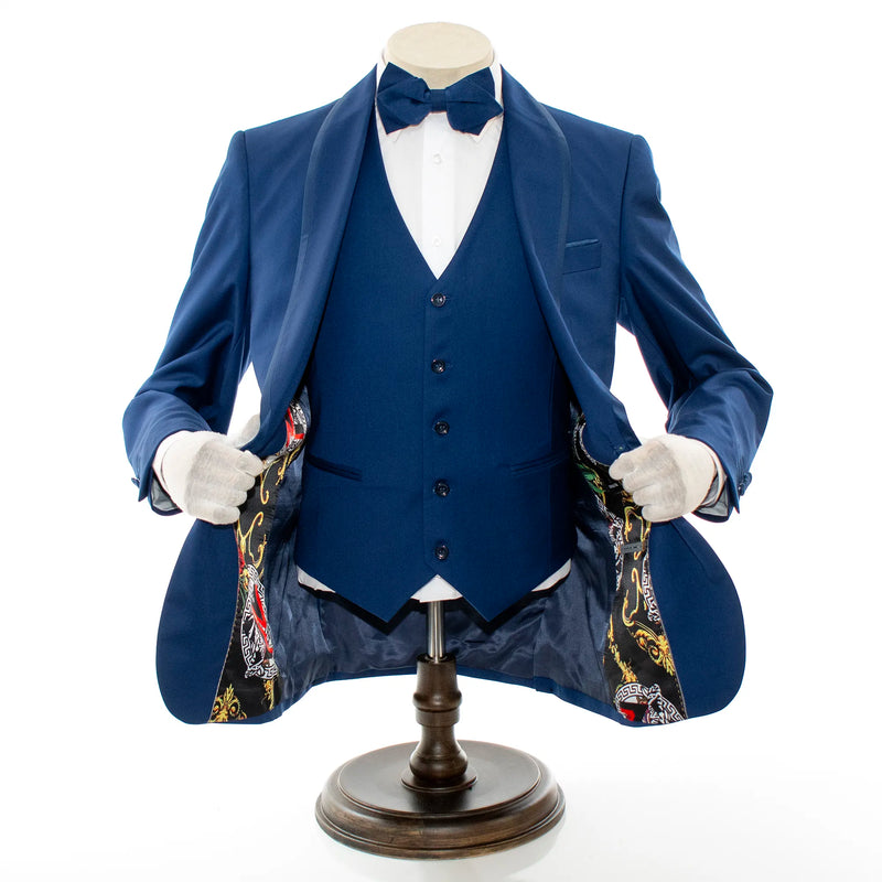 Sapphire Trim on Sapphire Stretch 3-Piece Slim-Fit Tuxedo